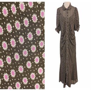Anthropologie Green and Pink Floral Midi Dress